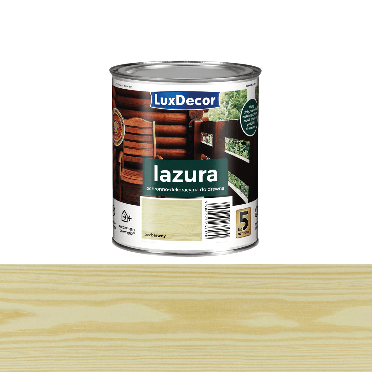 უფერო ხის ლაზური ფერადი LuxDecor 4,5 ლ უფერო ხის ლაზური ფერადი LuxDecor 4,5 ლ