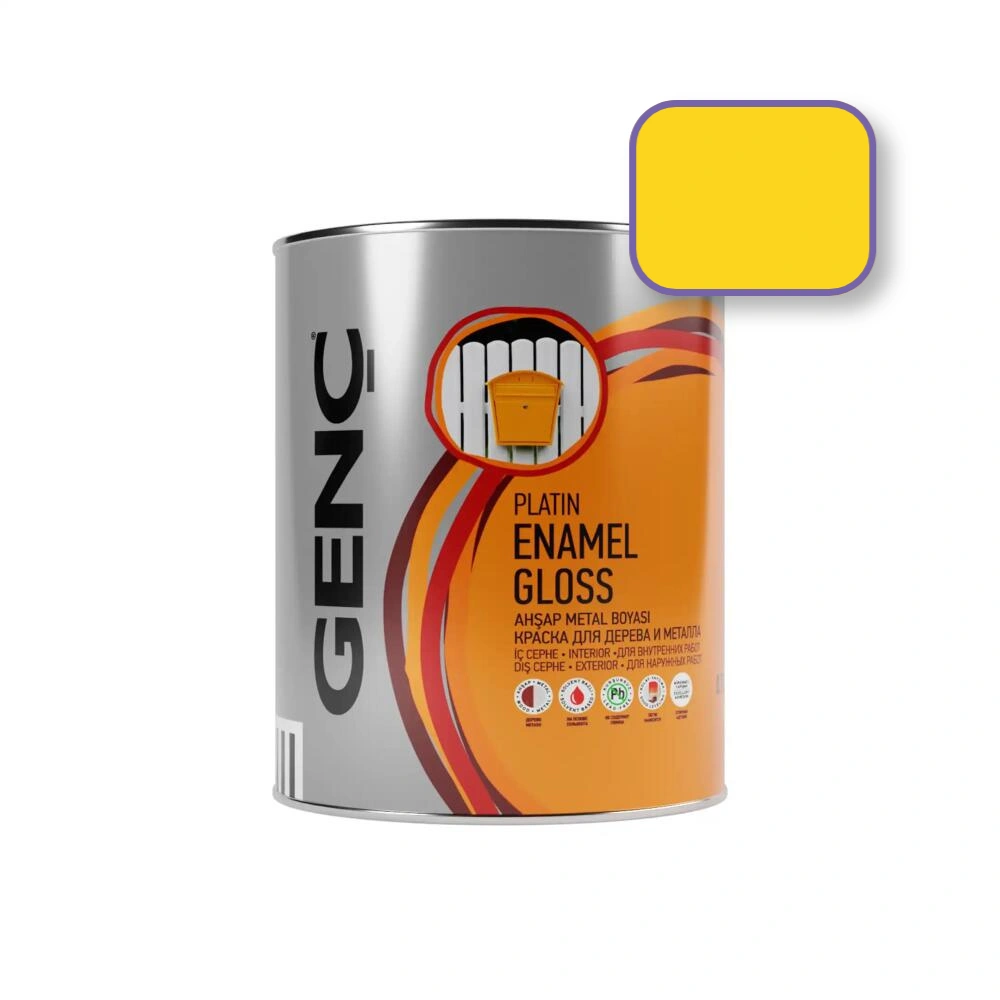 Genc-Enamel-gloss-075-2144 საღებავი ხისა და მეტალისთვის "SILVER" -2144(ყვითელი) 0.75ლტ - Image 1