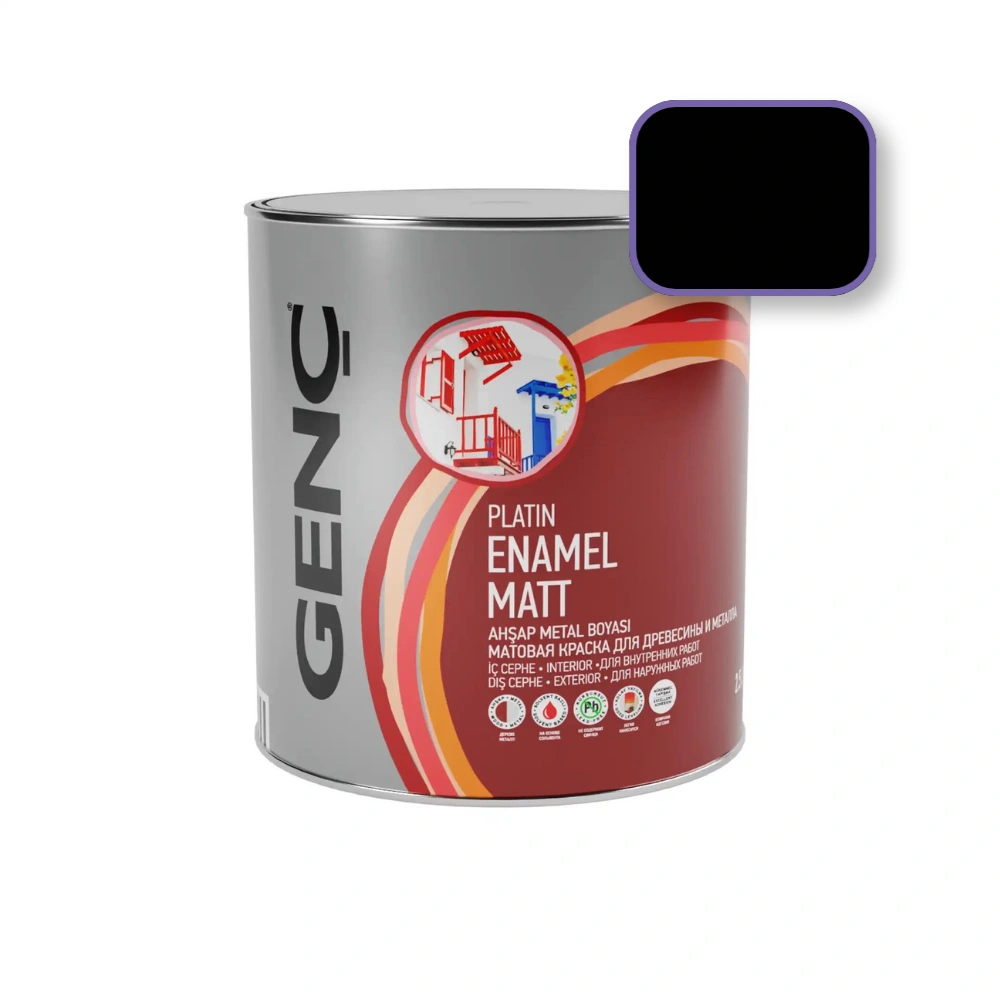 Genc-Enamel-matt-075-9103 საღებავი ხისა და მეტალისთვის გლუვი 0.75 ლტ "SILVER"-9103 (შავი) - Image 1