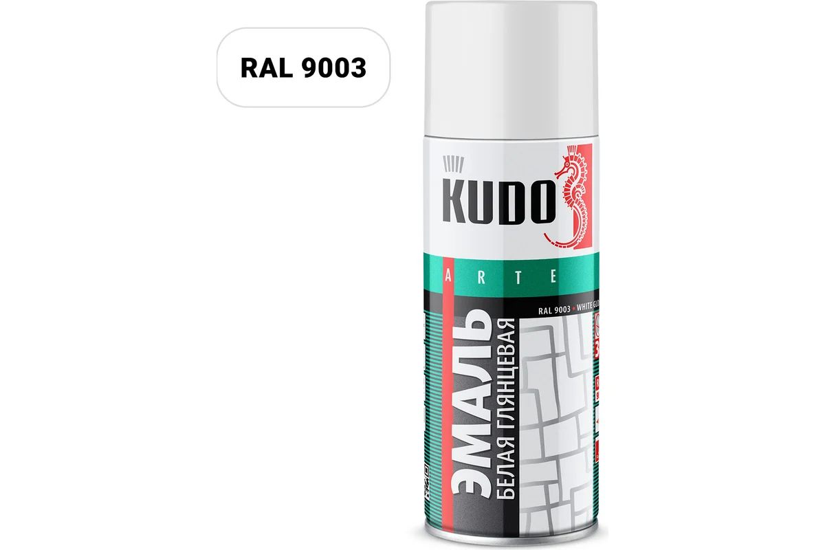 kudo-1001 უნივერსალური ემალი თეთრი პრიალა, აეროზოლი (520 მლ)KU-1001 - Image 1