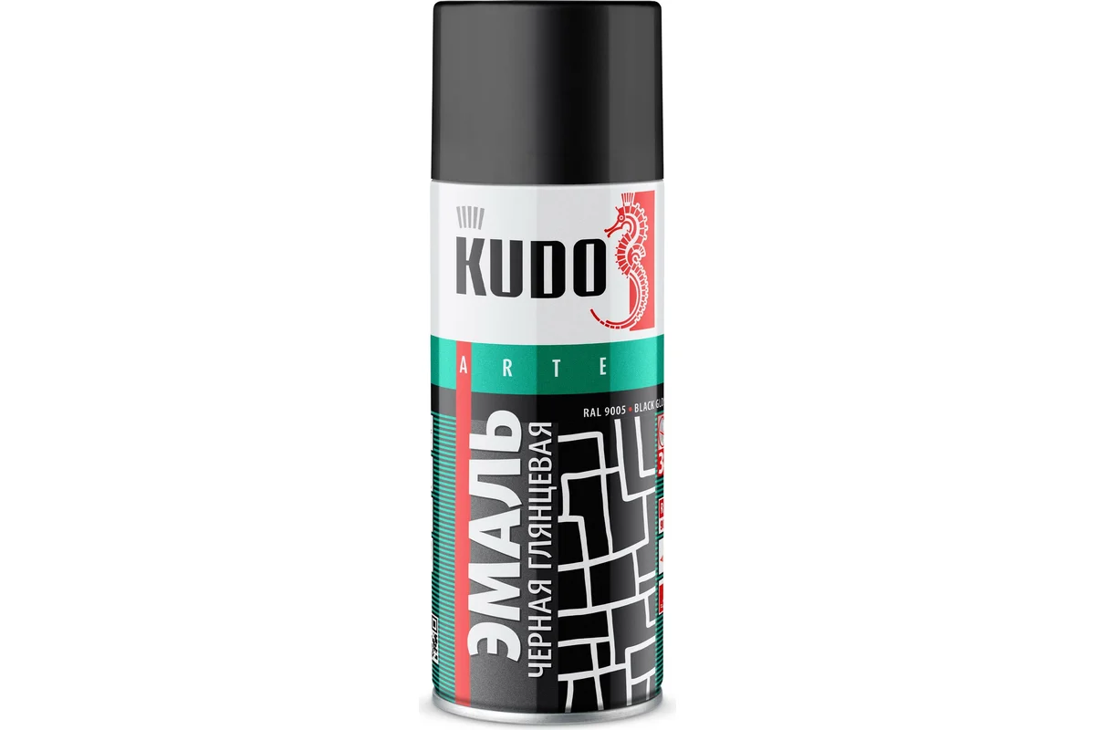 kudo-1002 უნივერსალური ემალი შავი პრიალა, აეროზოლი (520 მლ)KU-1002 - Image 1