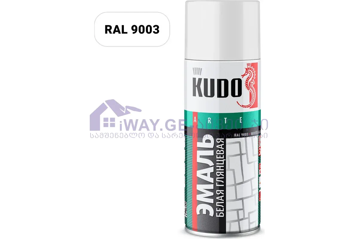 kudo-1001 უნივერსალური ემალი თეთრი პრიალა, აეროზოლი (520 მლ)KU-1001 - Image 1