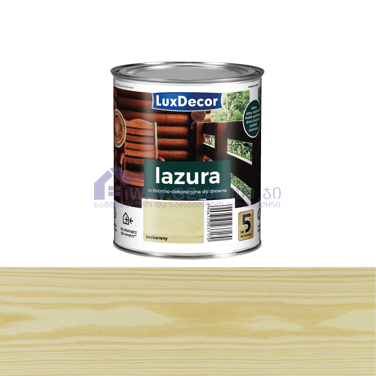 უფერო ხის ლაზური ფერადი LuxDecor 4,5 ლ უფერო ხის ლაზური ფერადი LuxDecor 4,5 ლ