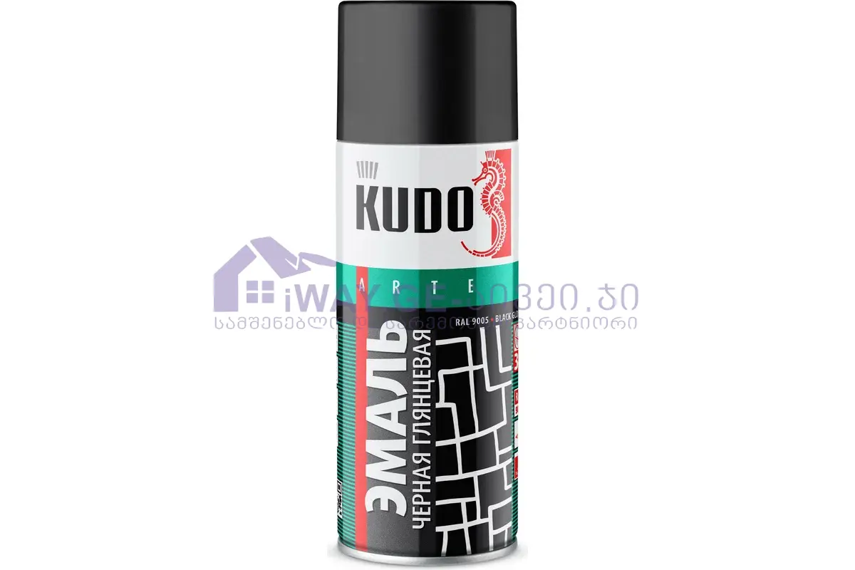 kudo-1002 უნივერსალური ემალი შავი პრიალა, აეროზოლი (520 მლ)KU-1002 - Image 1