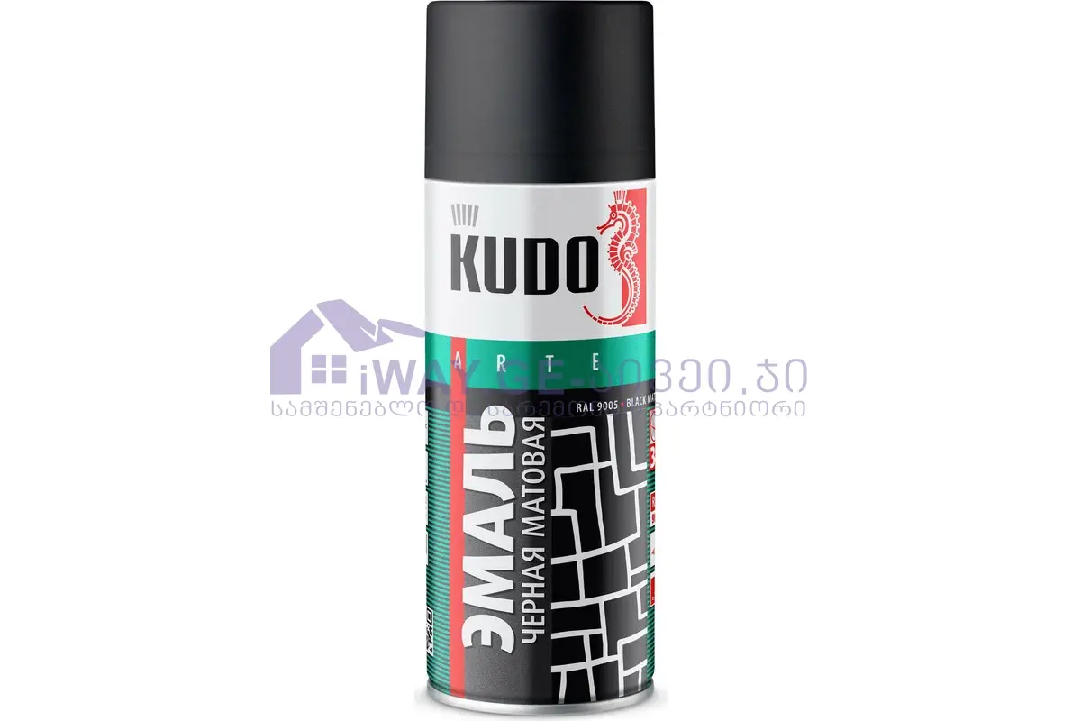 kudo-1102 უნივერსალური ემალი შავი გლუვი, აეროზოლი (520 მლ)KU-1102 - Image 1