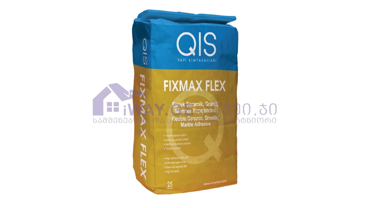 QIS FIXMAX FLEX - C2TE კლასის თეთრი წებოცემენტი ჰიდროიზოლაციური ყინვაგამძლე 25 კგ QIS FIXMAX FLEX - C2TE კლასის თეთრი წებოცემენტი ჰიდროიზოლაციური ყინვაგამძლე 25 კგ