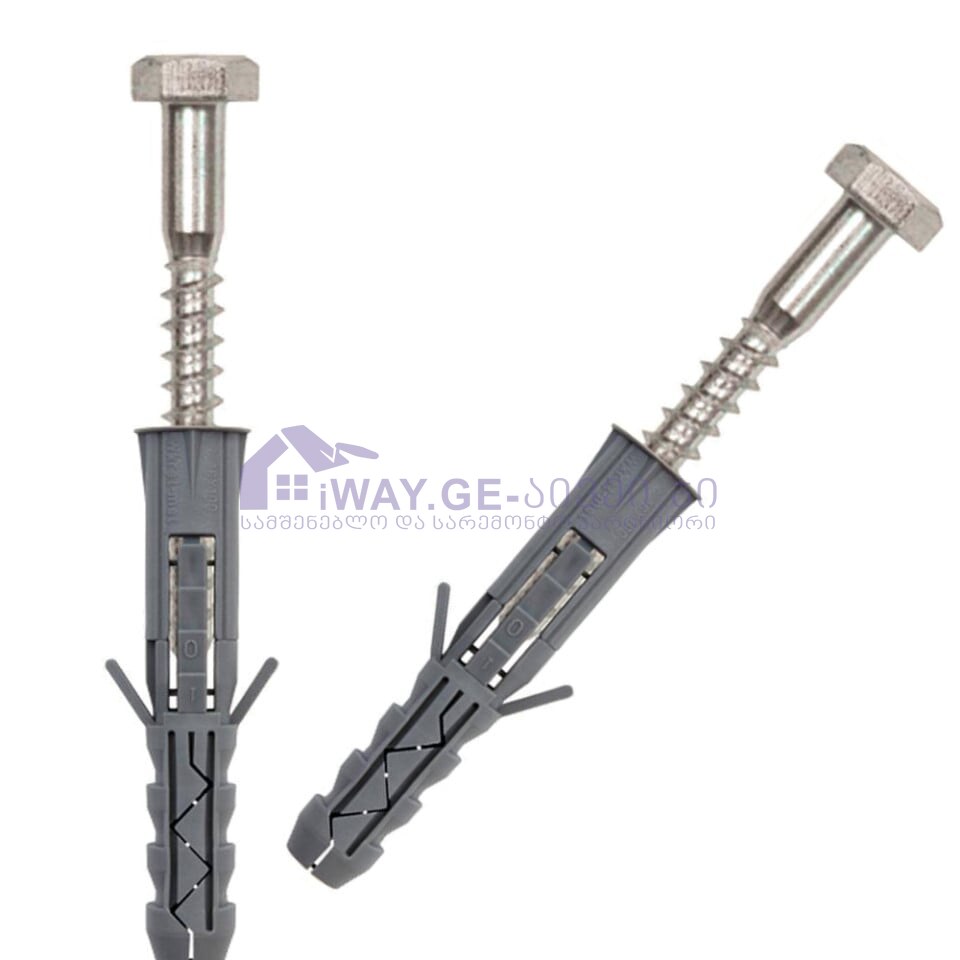 diblu-cu-surub-pentru-lemn-cu-cap-hexagonala-set-100-buc-kkx-10060~39041 დუბელი ექვსკუთხა ხრახნით KKX-12080 (100ც) hardy - Image 1