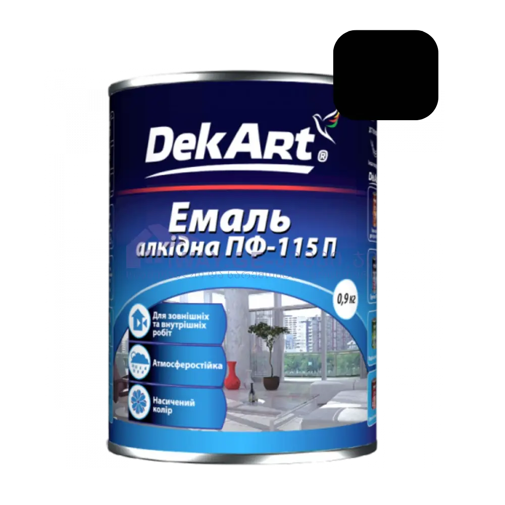 Dekart-black ემალის საღებავი ПФ-115П „DekArt“, შავი, 0.90 კგ. - Image 1